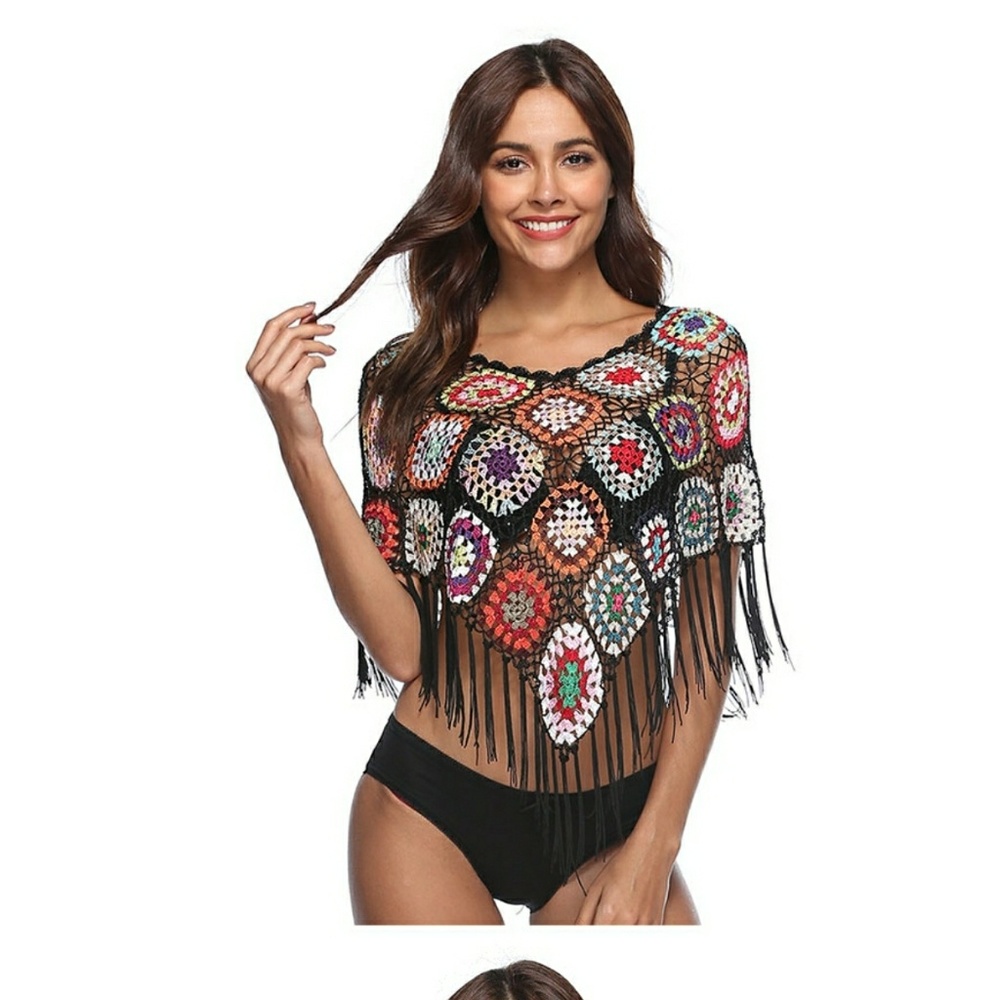 Granny Square Poncho Black - Picture 4 of 7